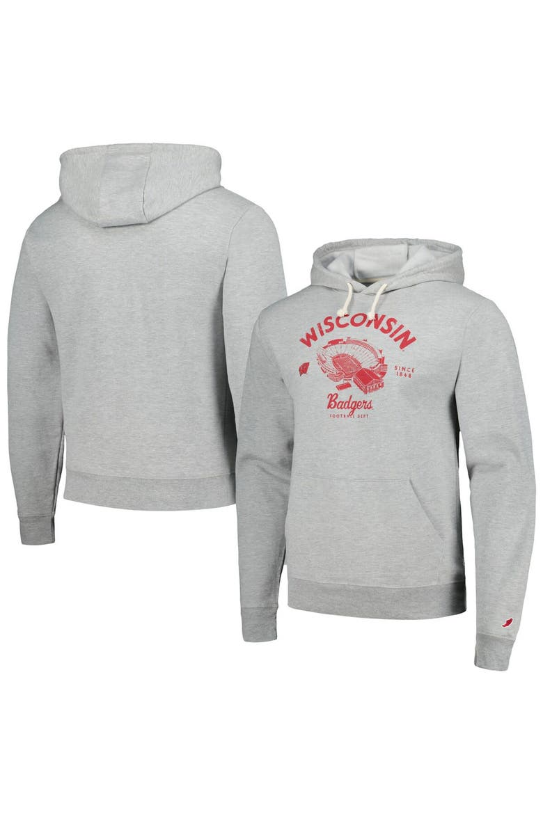 Men's League Collegiate Wear Heather Gray Wisconsin Badgers Stadium Essential Pullover Hoodie, Main, color, Heather Gray