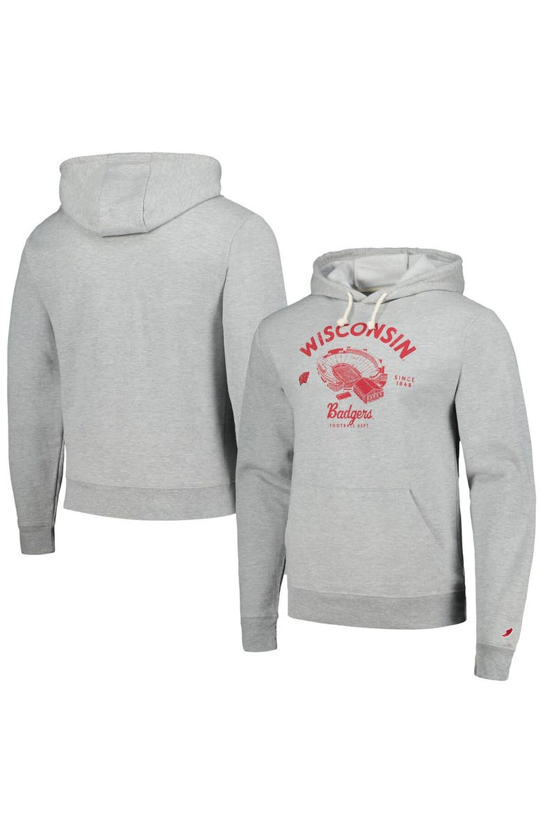 LEAGUE COLLEGIATE WEAR Men's League Collegiate Wear Heather Gray Wisconsin Badgers Stadium Essential Pullover Hoodie, Main, color, 