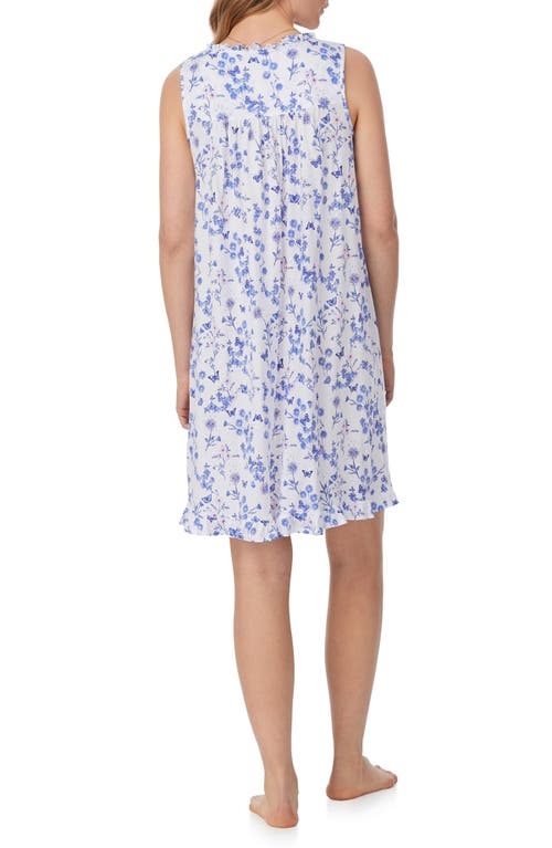 Eileen West Floral Sleeveless Short Jersey Nightgown In White Grd Periwinkle/pink Flor