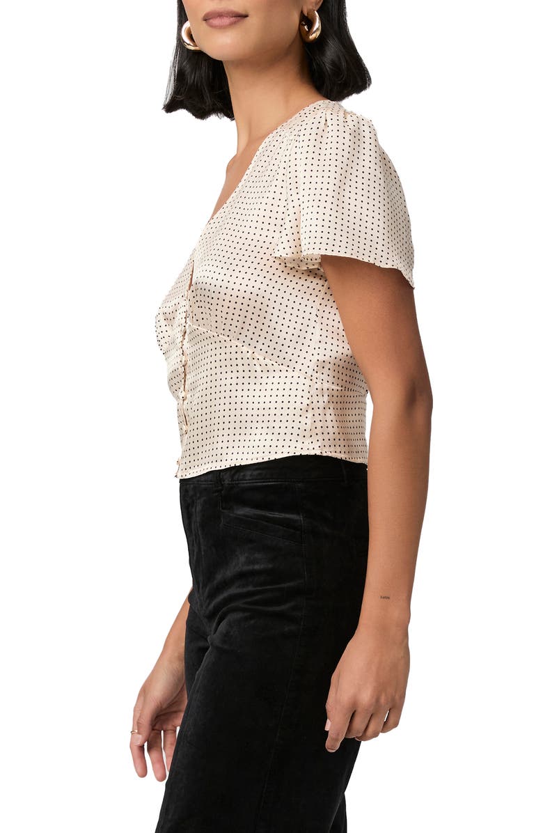 PAIGE Miso Polka Dot Crop Button Front Silk Top, Alternate, color,