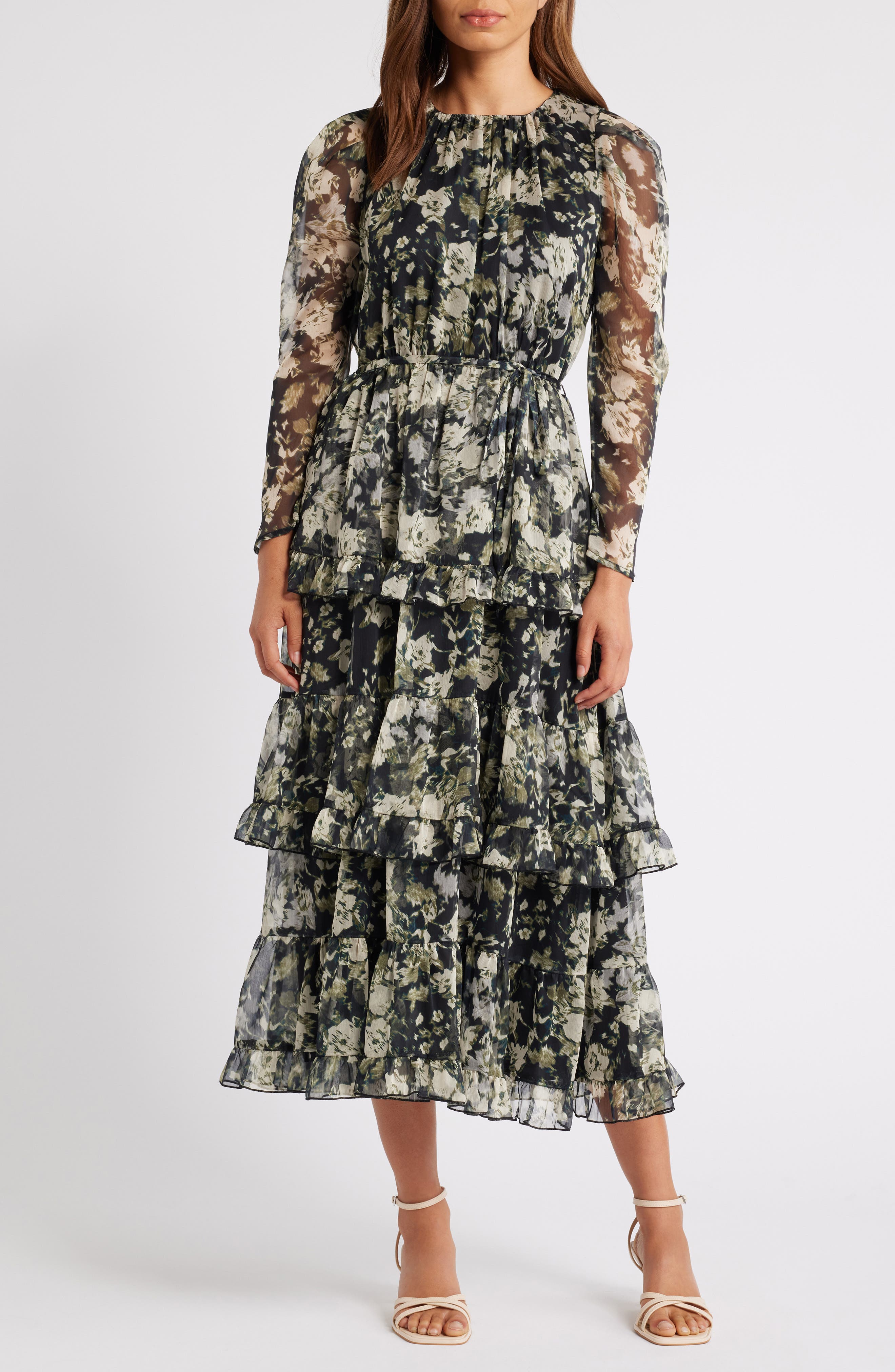 Chelsea28 Floral Long Sleeve Tiered Midi Dress