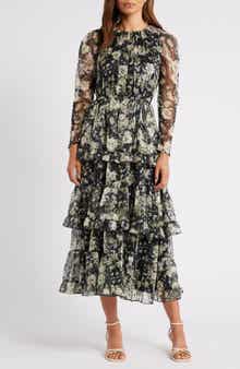 Chelsea28 Floral Long Sleeve Tiered Midi Dress
