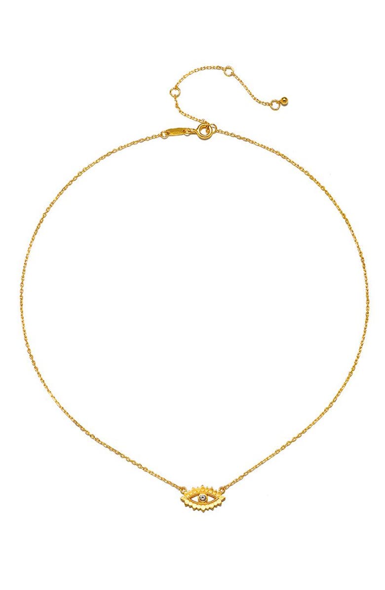 Satya Jewelry Ignite Intuition White Topaz Evil Eye Necklace, Alternate, color, Gold
