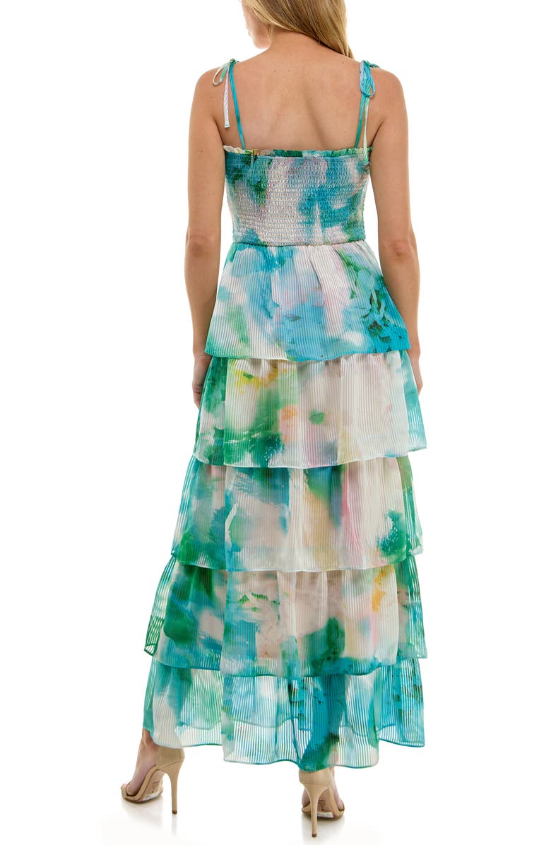 Socialite Floral Smocked Tie Strap Maxi Cocktail Dress, Alternate, color, Ivory/ Aqua