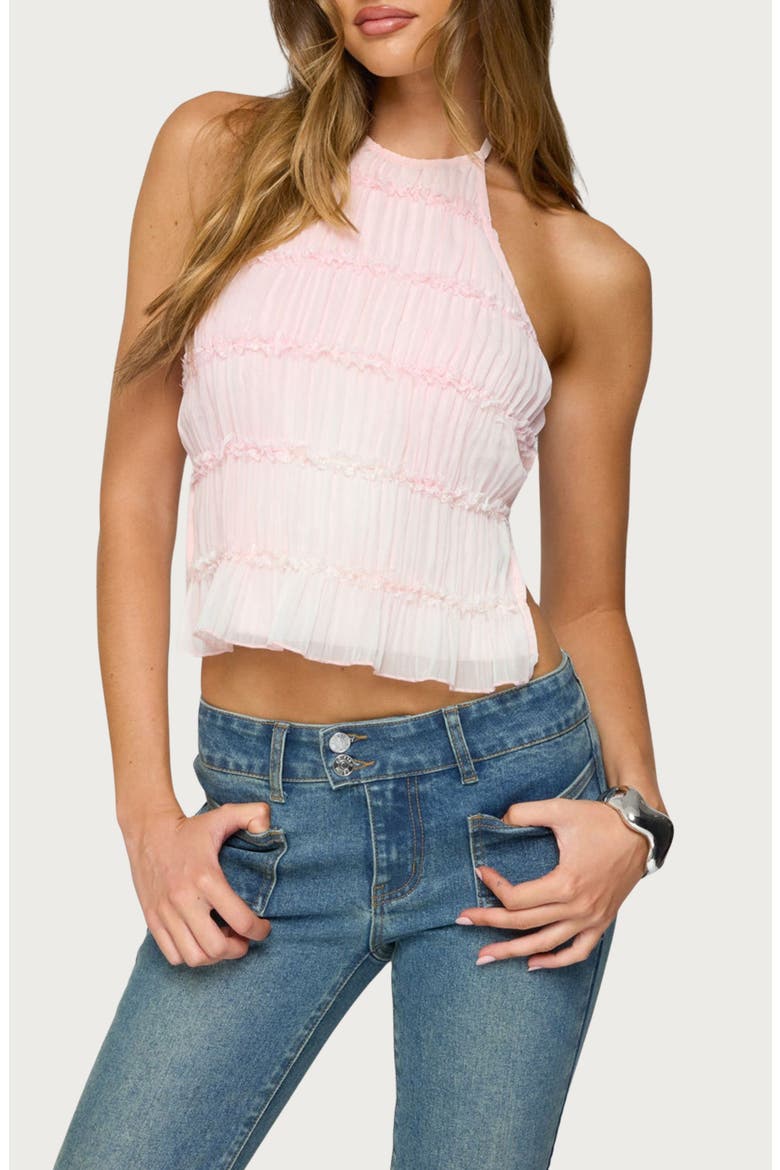 Amit Ruffle Tiered Chiffon Halter Top, Main, color, LIGHT-PINK