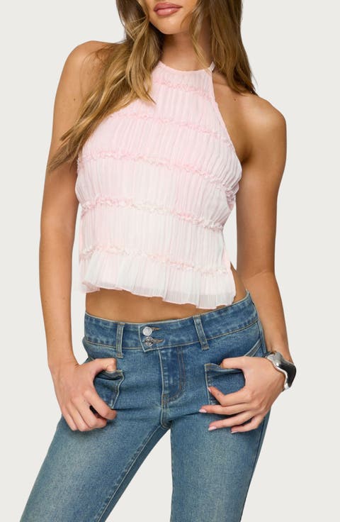 Amit Ruffle Tiered Chiffon Halter Top
