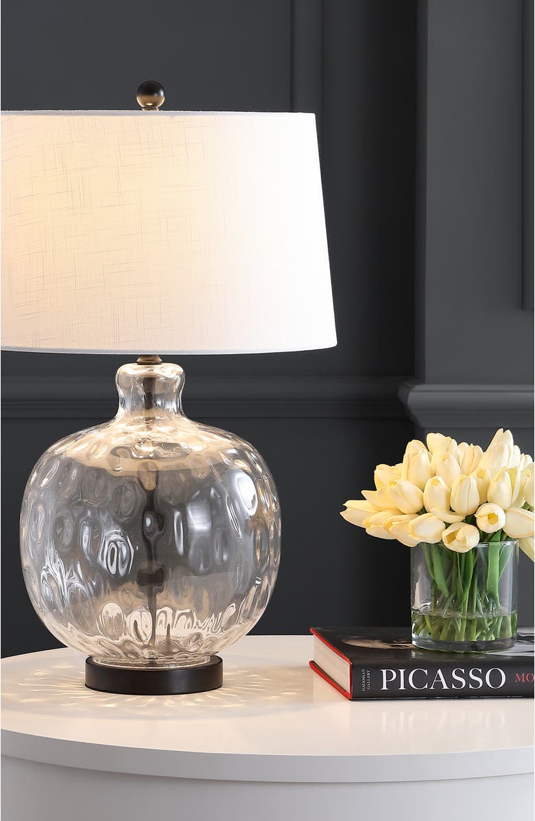 JONATHAN Y Rae 26.5" Glass/Metal LED Table Lamp, Clear/Black, Alternate, color, Clear/Black