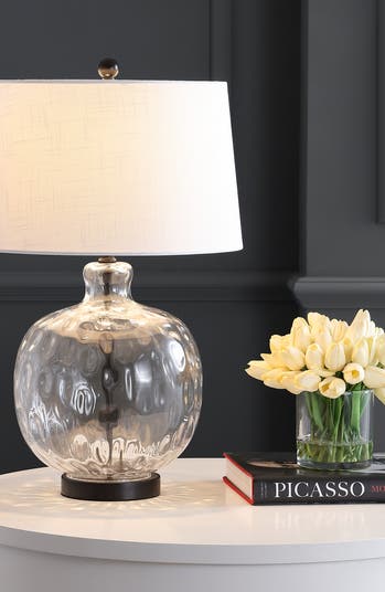 Rae 26.5" Glass/Metal LED Table Lamp, Clear/Black