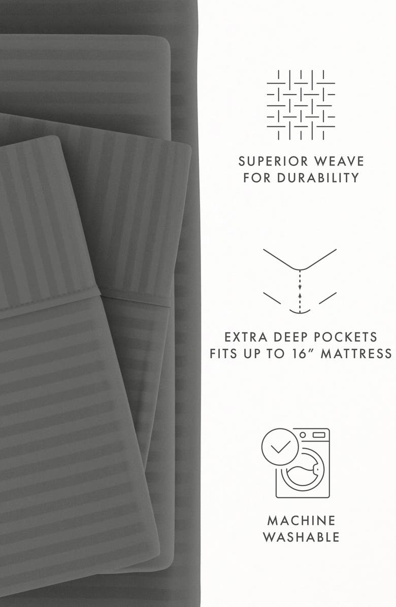 HOMESPUN HOME SPUN Premium Ultra Soft Striped 4-Piece Bed Sheet Set, Alternate, color, Gray