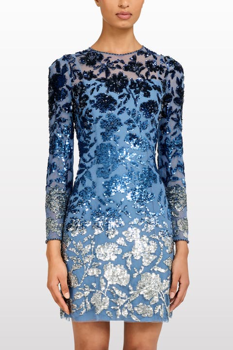 Jazz Sequin-Embellished Floral-Pattern Mini Dress