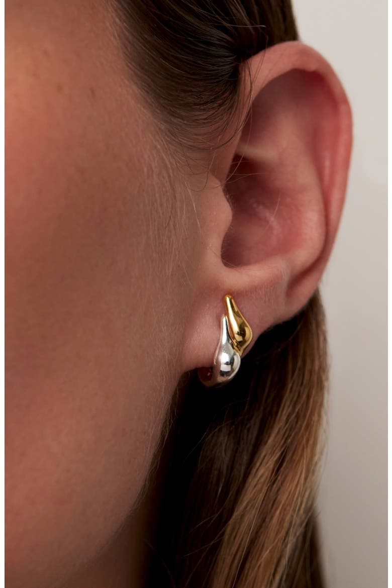 Egret Huggie Earrings, Alternate, color, TWO-TONE