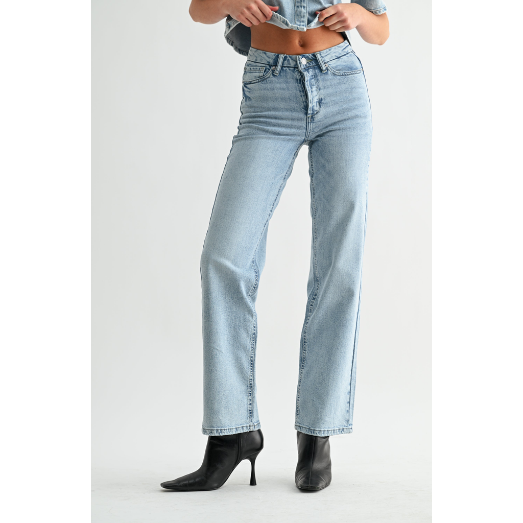 Jemina Denim High Rise Hidden Waistband Straight Leg Jeans In Blue