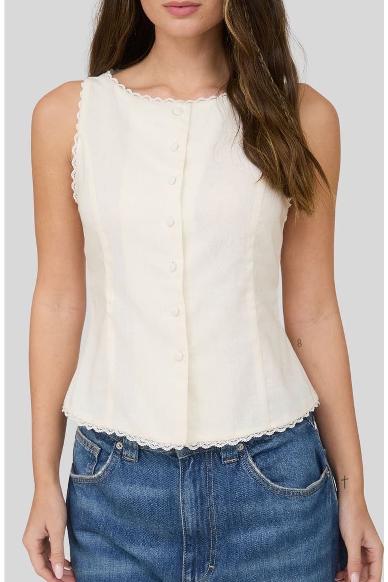 Lace Trim Buttoned Top, Main, color, NATURAL