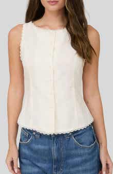 Blu Pepper Lace Trim Buttoned Top