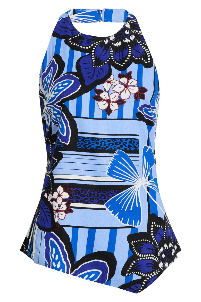 Jabi Floral Myla Halter Asymmetric Hem Top, Alternate, color, BROWN-BLUES