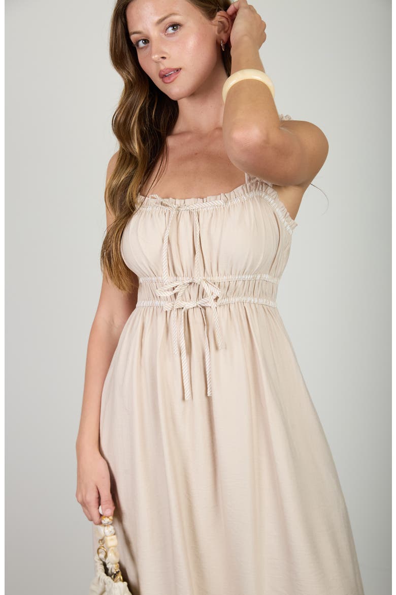Bow Empire Waist Sundress, Alternate, color, KHAKI