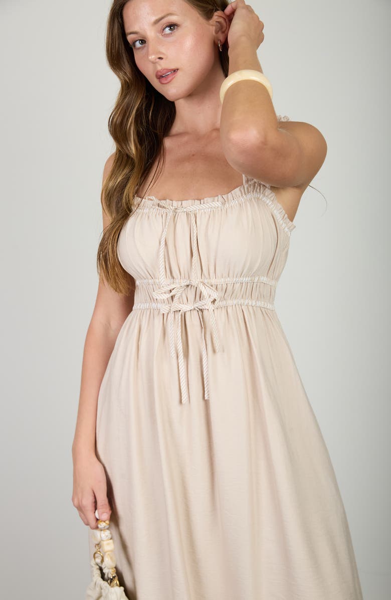 AUGUST SKY Bow Empire Waist Sundress, Alternate, color, Khaki