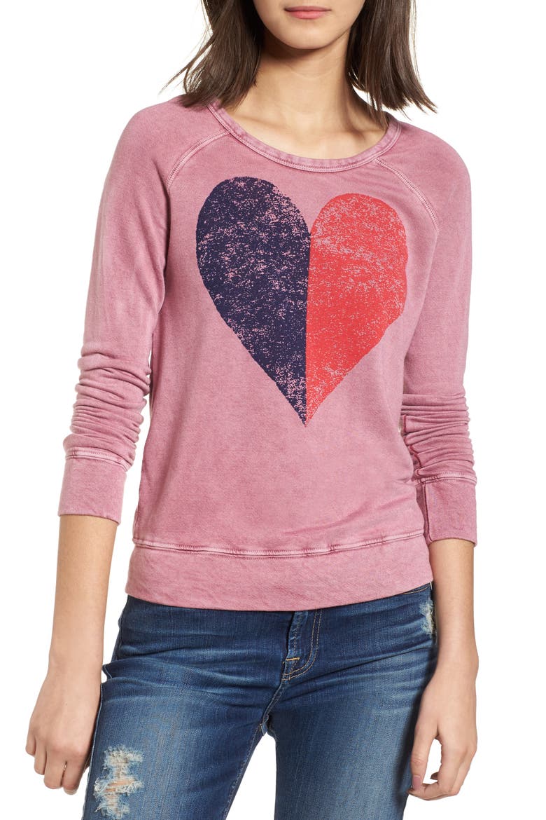 Split Heart Terry Sweatshirt, Main, color, VINTAGE WILD BERRY