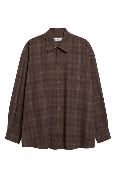 Borrowed Check Cotton Button-Up Shirt