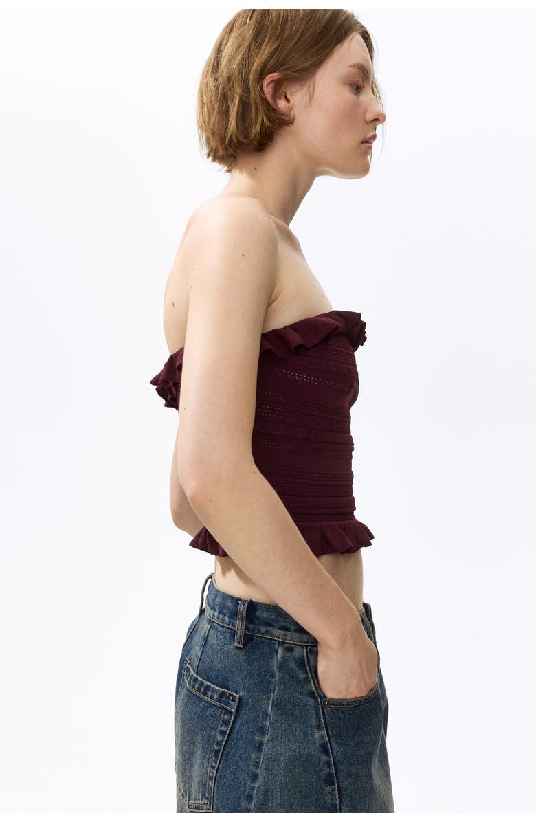 H&M Pointelle-knit Bandeau Top, Alternate, color, Burgundy