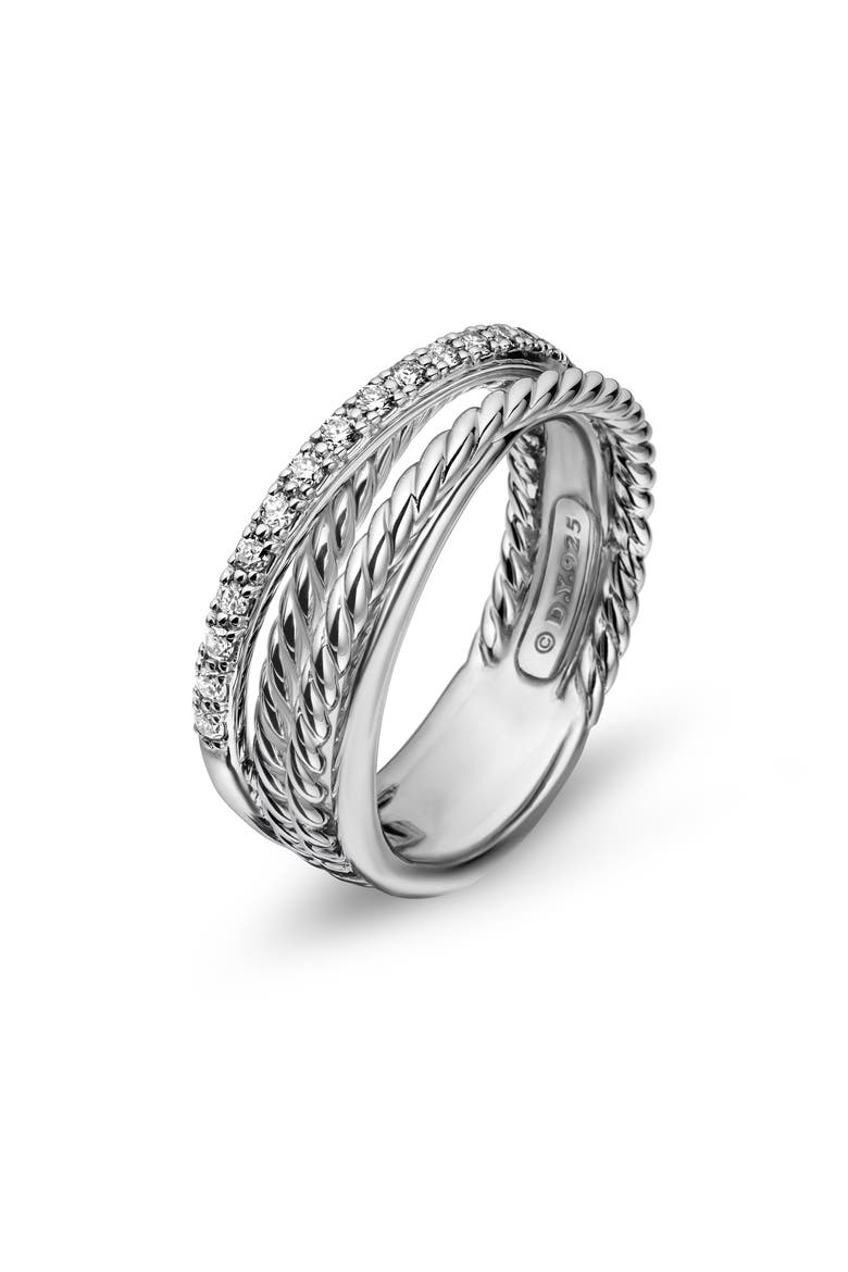 'Crossover' Ring with Diamonds, Alternate, color, SILVER/ DIAMOND