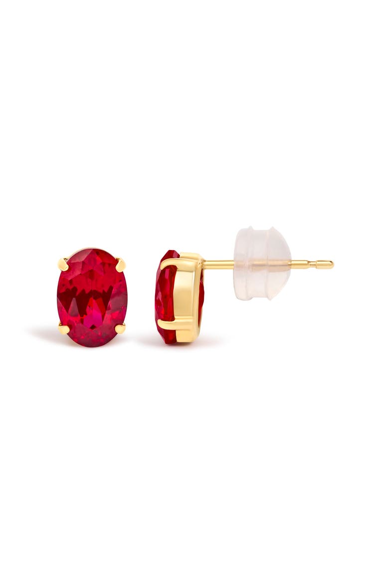 18K Yellow Gold 7x5 MM Created Oval Ruby Solitaire Stud Earrings, Alternate, color, Yellow Gold