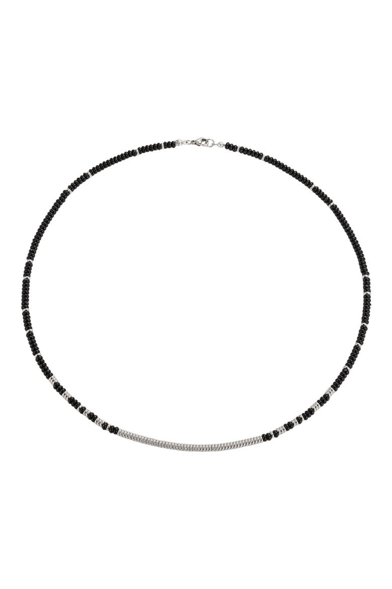 Men's Silver Plated Bead Necklace, Alternate, color, BLACK/ SILVER