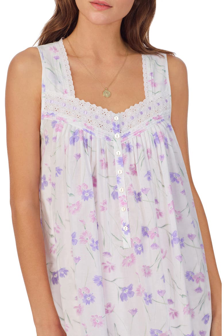 Floral Sleeveless Ballet Cotton Lawn Nightgown, Alternate, color, WHITE GRID PERI/PINK FLORAL