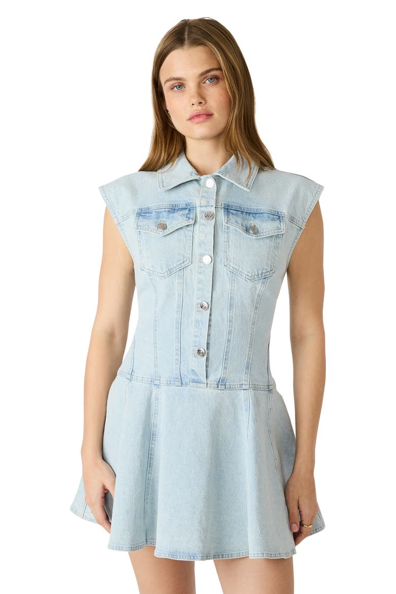 Liya Flare Denim Minidress, Alternate, color, SULPHUR SPRING