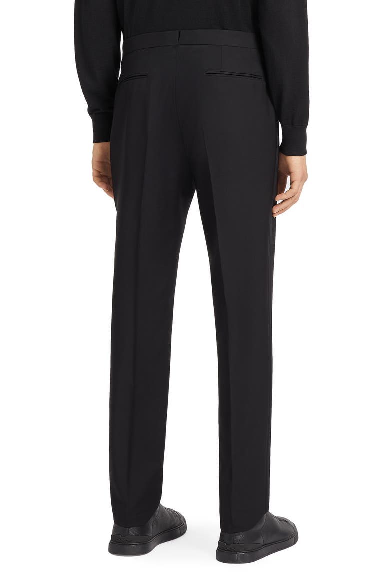 Men's Flat Front Wool & Mohair Tuxedo Trousers, Alternate, color, BLACK