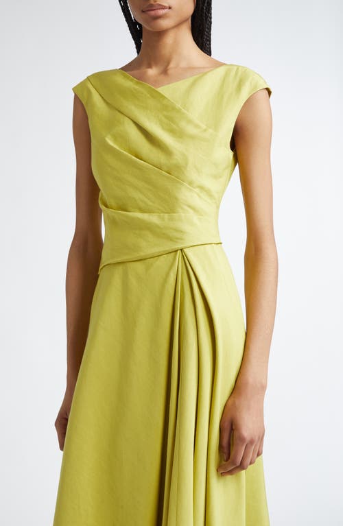 Lafayette 148 Silk Linen Drape Front Asymmetric Dress In Chartreuse