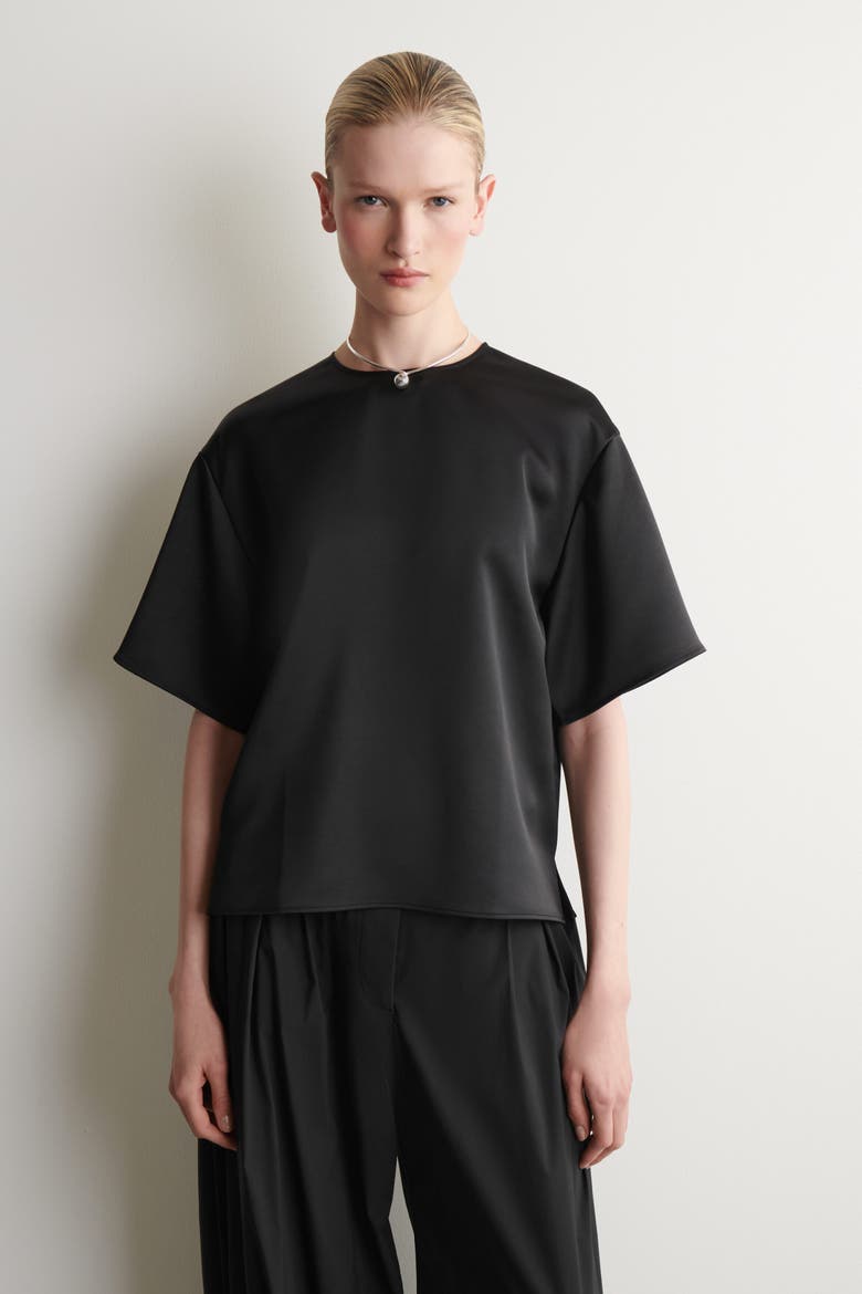 Oversized Satin T-shirt, Alternate, color, BLACK