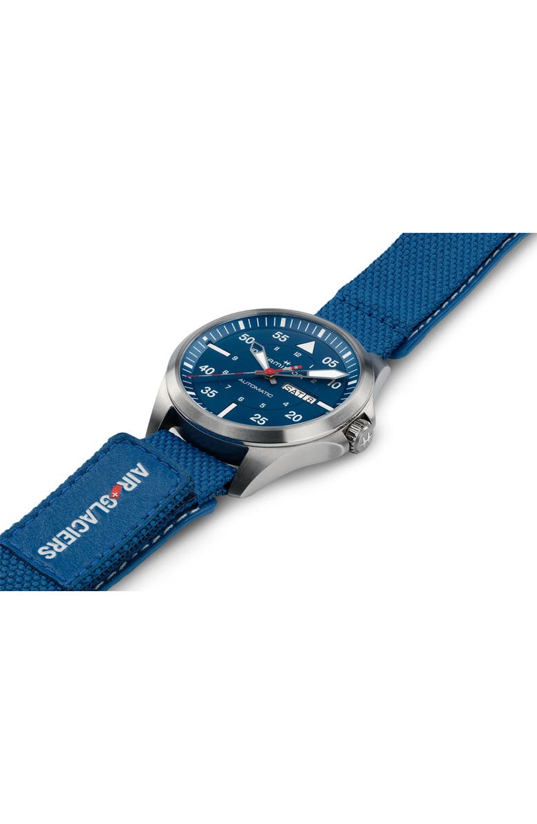 Hamilton Khaki Aviation Pilot Automatic Leather Strap Watch, 42mm, Alternate, color, Blue