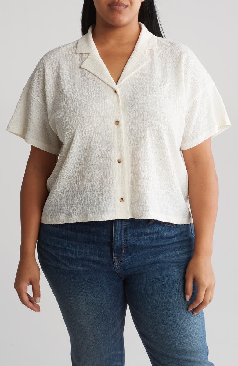 Madewell Crinkle Knit Button-Up Top, Main, color, 