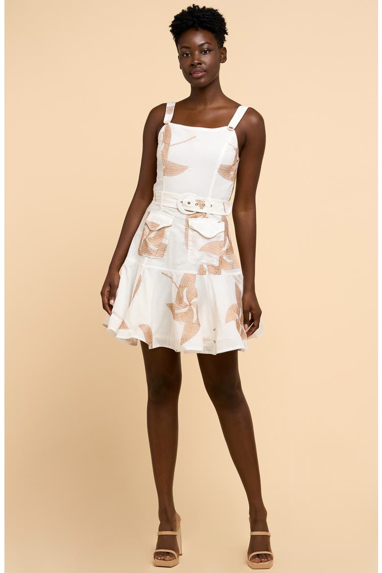 Alivia Belted Fit & Flare Minidress, Alternate, color, OFF WHITE/TAN