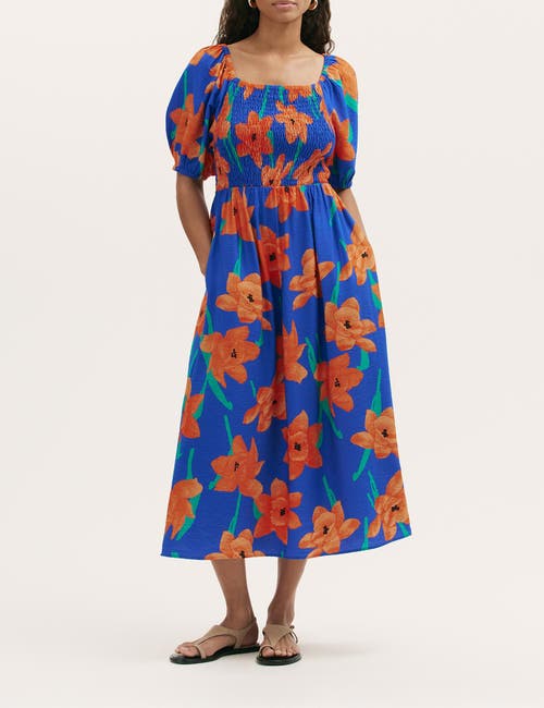 Finery London Enzo Short Sleeve Floral Midi Dress In Blue