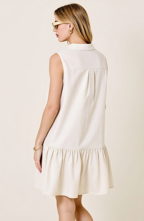 Modenaire Sleeveless Collared Drop Waist Dress With Front Pocket Detail