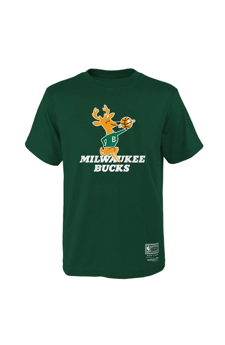 Mitchell & Ness Youth Mitchell & Ness Hunter Green Milwaukee Bucks Hardwood Classics Retro Logo T-Shirt, Main, color, 