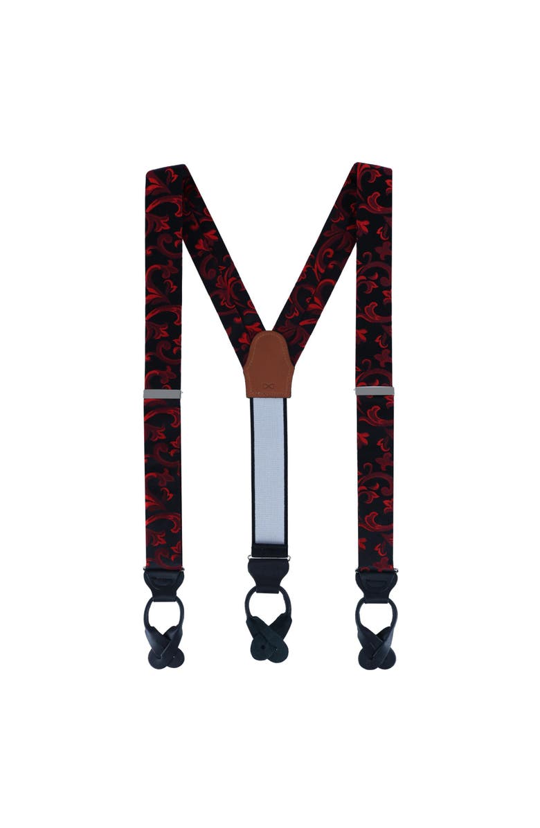 Trafalgar Christian the Romantic Brocade Silk Button End Suspenders, Alternate, color, Red