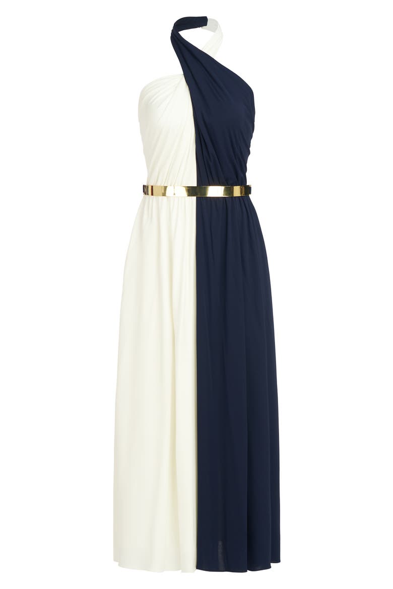 Sondra Colorblock Jersey Halter Dress, Alternate, color, CHALK/ NAVY