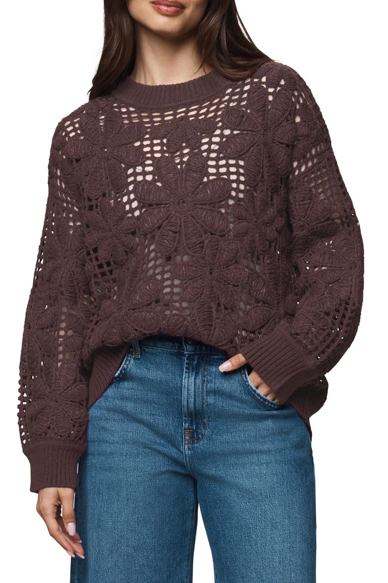 Magnolia Floral Open Stitch Sweater, Main, color, WASHED PLUM