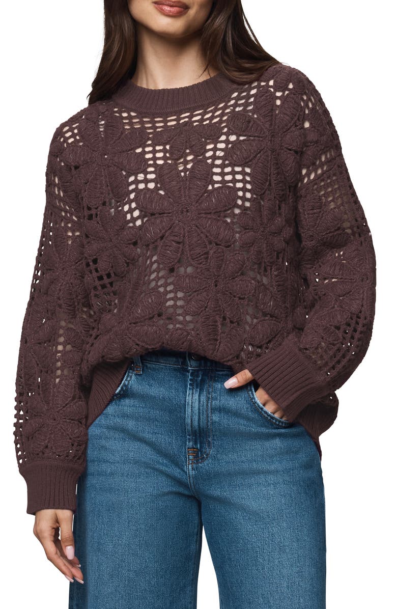 Splendid Magnolia Floral Open Stitch Sweater, Main, color, Washed Plum