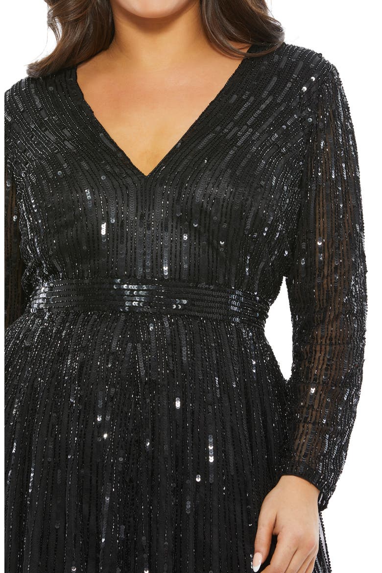 Sequin Long Sleeve Tulle Cocktail Dress, Alternate, color, BLACK