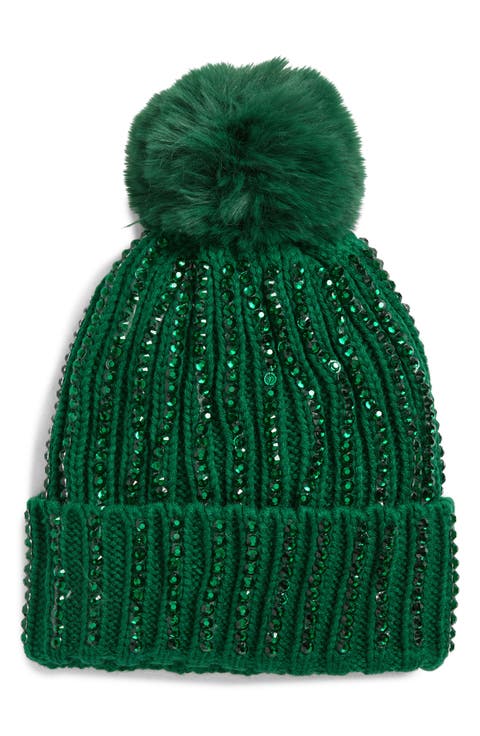 Stone Embellished Pompom Beanie