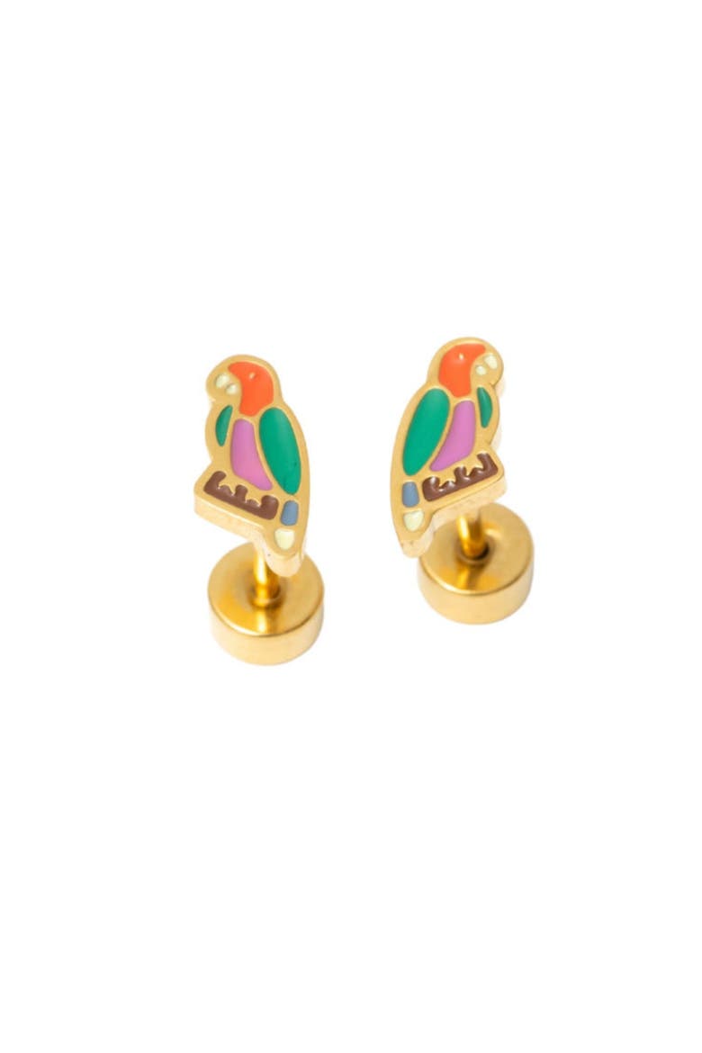 Girls' Parrot Flatback Stud Hypoallergenic Earrings, Main, color, Multi