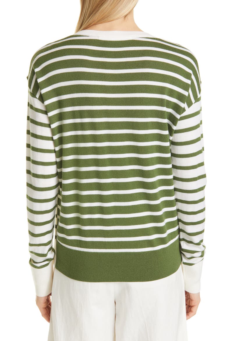 Leni Stripe Tie Neck Merino Wool Sweater, Alternate, color, ARMY MULTI