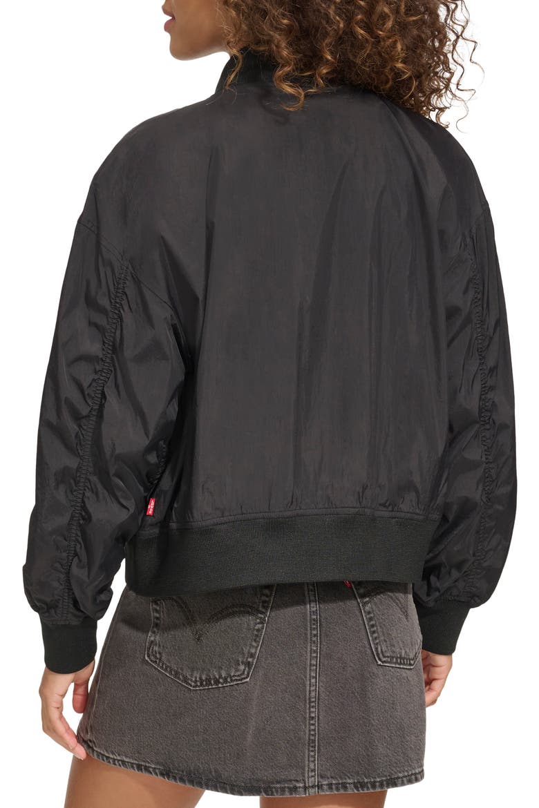 Techy Nylon Bomber Jacket, Alternate, color, BLACK