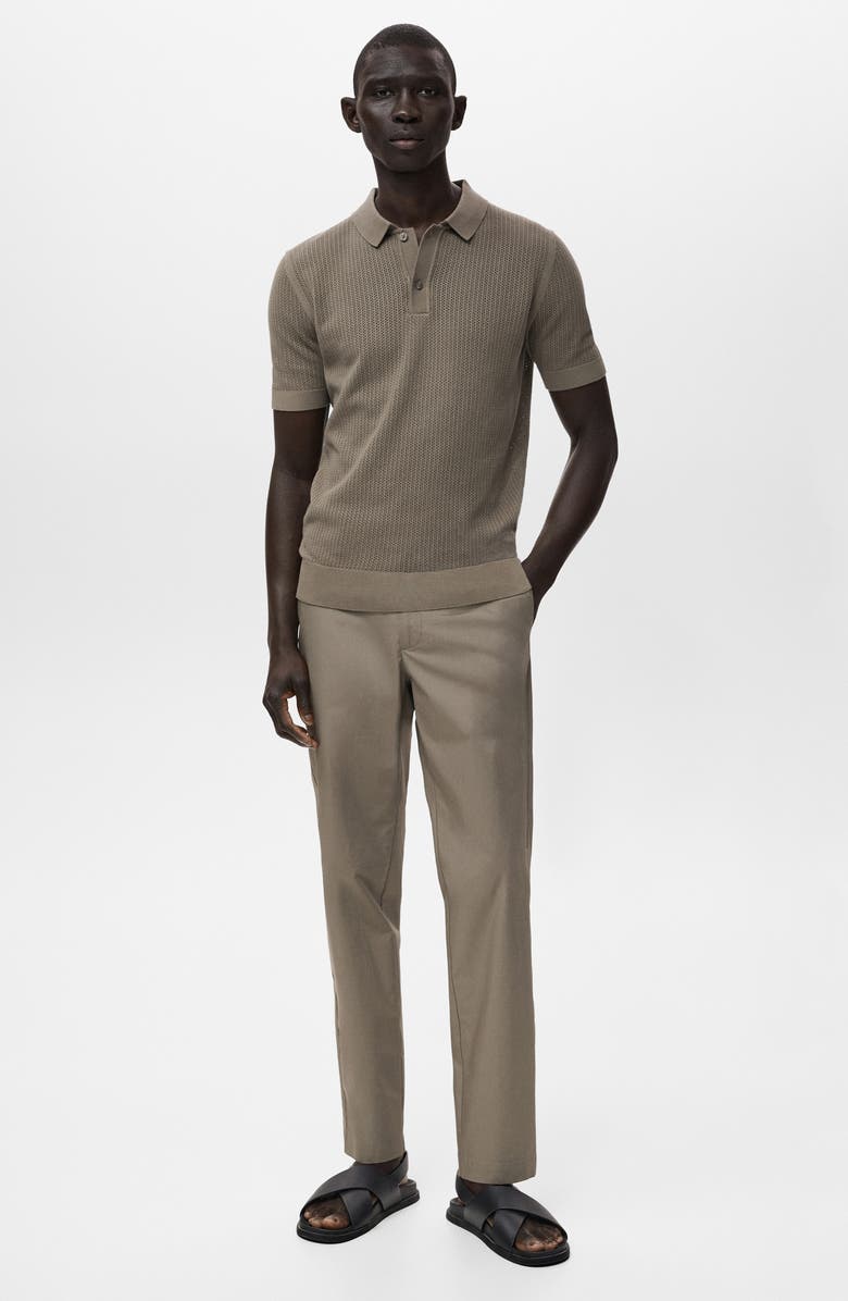 MANGO Openwork Knit Cotton Polo, Alternate, color, Dark Green