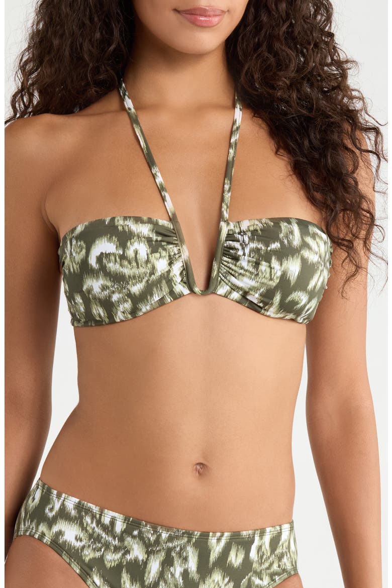 Shirred V-Wire Bikini Top, Main, color, GREEN MULTI
