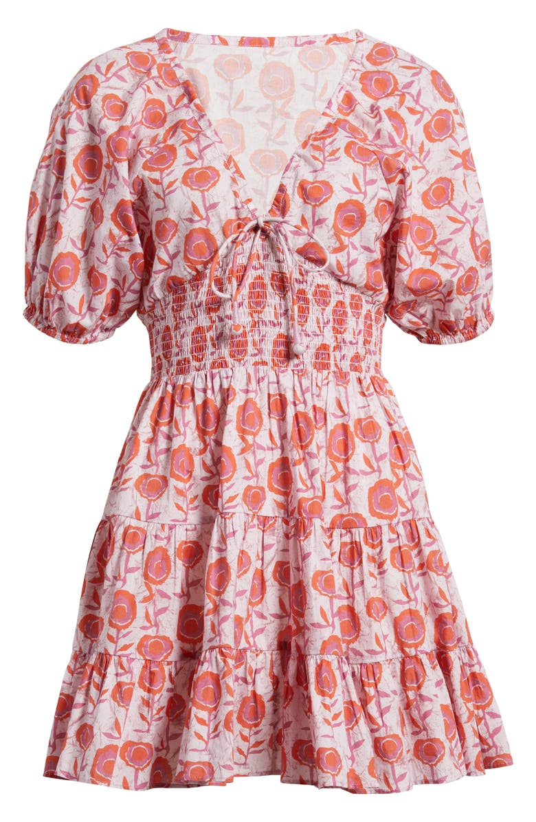 Saylor Greyson Puff Sleeve Cotton Mini Sundress, Alternate, color, Pink Multi